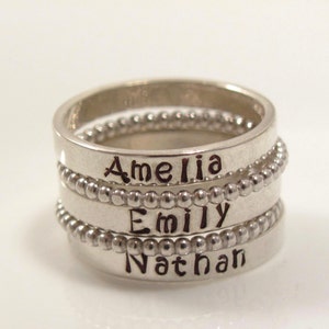 Sterling Silver Stacking Name Ring- personalized ring SET OF 5 -Hand Stamped Ring -Size 5, 6, 7, 8, 9, 10