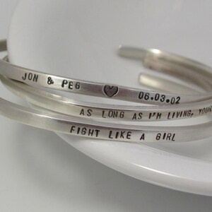 Hand stamped silver bracelet-Personalized sterling silver adjustable  cuff  With Your Words