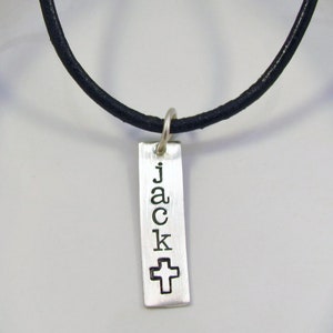 Cadeau de confirmation de première communion pour garçon -MY SON - Charme estampillé à la main personnalisé avec croix sur collier en cuir