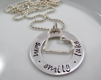 Hand-stamped mommy Jewelry - Personalized Necklace - Eternity Ring Open Heart