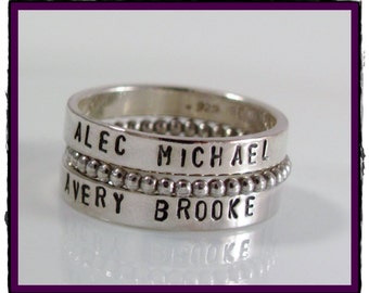 Personalized Sterling silver ring handstamped-Stackable Name Rings