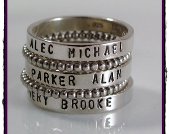 Sterling Silver Stacking Name Ring- personalized ring SET OF 5 -Hand Stamped Ring -Size 5, 6, 7, 8, 9, 10