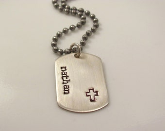 Cadeau de confirmation de la première communion des garçons -MINI DOG TAG- personnalisé-Collier en argent sterling estampillé à la main-