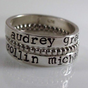 Sterling silver Stackable Name Rings- silver Personalized ring- Hand Stamped Ring-typewriter font