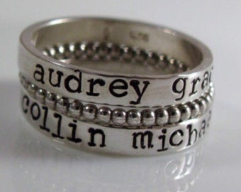 Sterling silver Stackable Name Rings- silver Personalized ring- Hand Stamped Ring-typewriter font