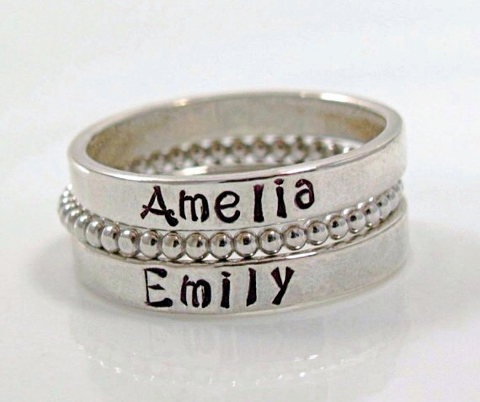 Personalized Name Rings Stackable Personalized Sterling Silver Stackable Name Ring - Hand Stamped- Mother ...