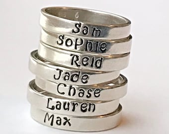 Name ring-Sterling Silver Stacking Ring- personalized ring- Hand Stamped Ring -custom stackable-Custom stackable ring