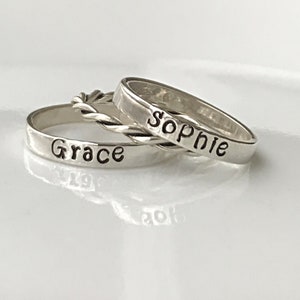 Sterling silver name ring-Stackable Rings- stacking ring- word ring- Hand Stamped Personalized name ring
