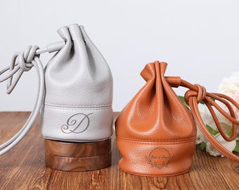 Bolso y cartera de cuero con cordón: monedero de cuero hecho a mano, cartera para piedras, cartera para frutas, bolso de cuero para mujer, bolso pequeño de cuero
