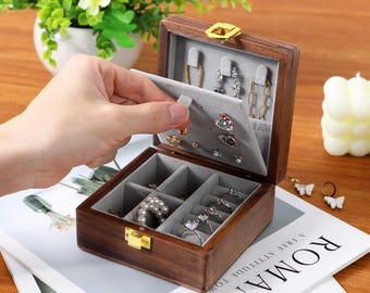 Muttertag Geschenk Kundenspezifische Walnuss-hölzerne Schmuckschatulle Multifunktionaler Ohrring-u