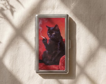Personalized engraved Vintage Metal Cigarette Case,Custom photo cigarette case,Smoking Cat,Floral Trinket Wallet Card Holder,Art Storage Box