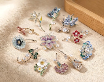 Broches personalizados con la flor del mes de nacimiento, broche con la flor del mes de nacimiento con caja, broche de flor esmaltada, joyería floral, regalos únicos para el Día de la Madre, broche de boda