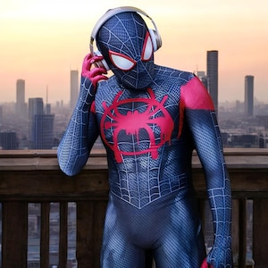 Spiderman Miles Morales Cosplay Costume - 3D Print Into the Spider-Verse Superhero Zentai Bodysuit for Adults - Halloween Full Bodysuit