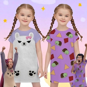 Kids KPop Demons Hunter  Mira Zoey Pajama, Mira Zoey Cosplay Purple Print Sleeping Skirt And Pajamas Costume Movie Halloween Party
