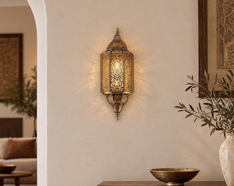 Ambachtelijke Marokkaanse wandlamp – Luxe messing wandlamp – Handgemaakte decoratieve armatuur voor binnen en buiten