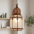 Moroccan Frosted White Glass Pendant Light, Handmade Moorish Lantern, Boho Hanging Lamp, Artisan Lighting