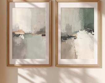 Sage Green Printable Wall Art Set, Neutral Modern Abstract Digital Download