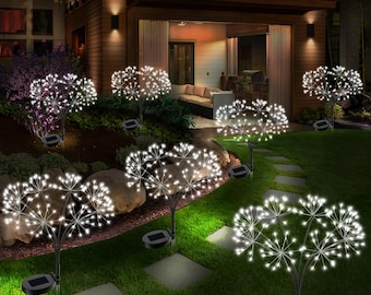 Solar Powered Dandelion Firework Fairy Lights, 8 Modes Outdoor String Lights for Garden Lawn Camping Party Decor, Christmas Home Decoration