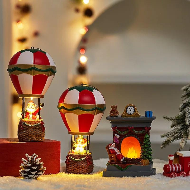 GANTZ Christmas Santa LED Hot Air Balloon 3 Figurines all tested and work! NWT