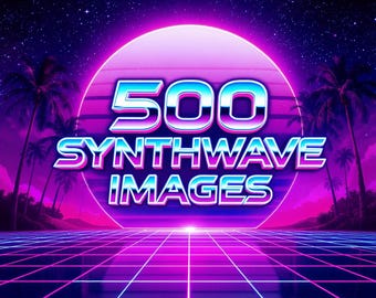 500 imágenes retro de Synthwave • Fondos de Vaporwave de los 80 • Paquete de arte digital para diseñadores y creadores