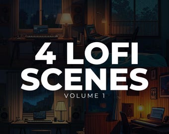 Vídeos de estudio de dormitorio lofi en bucle: estética de noche lluviosa, animación ambiental fluida (paquete de 4)