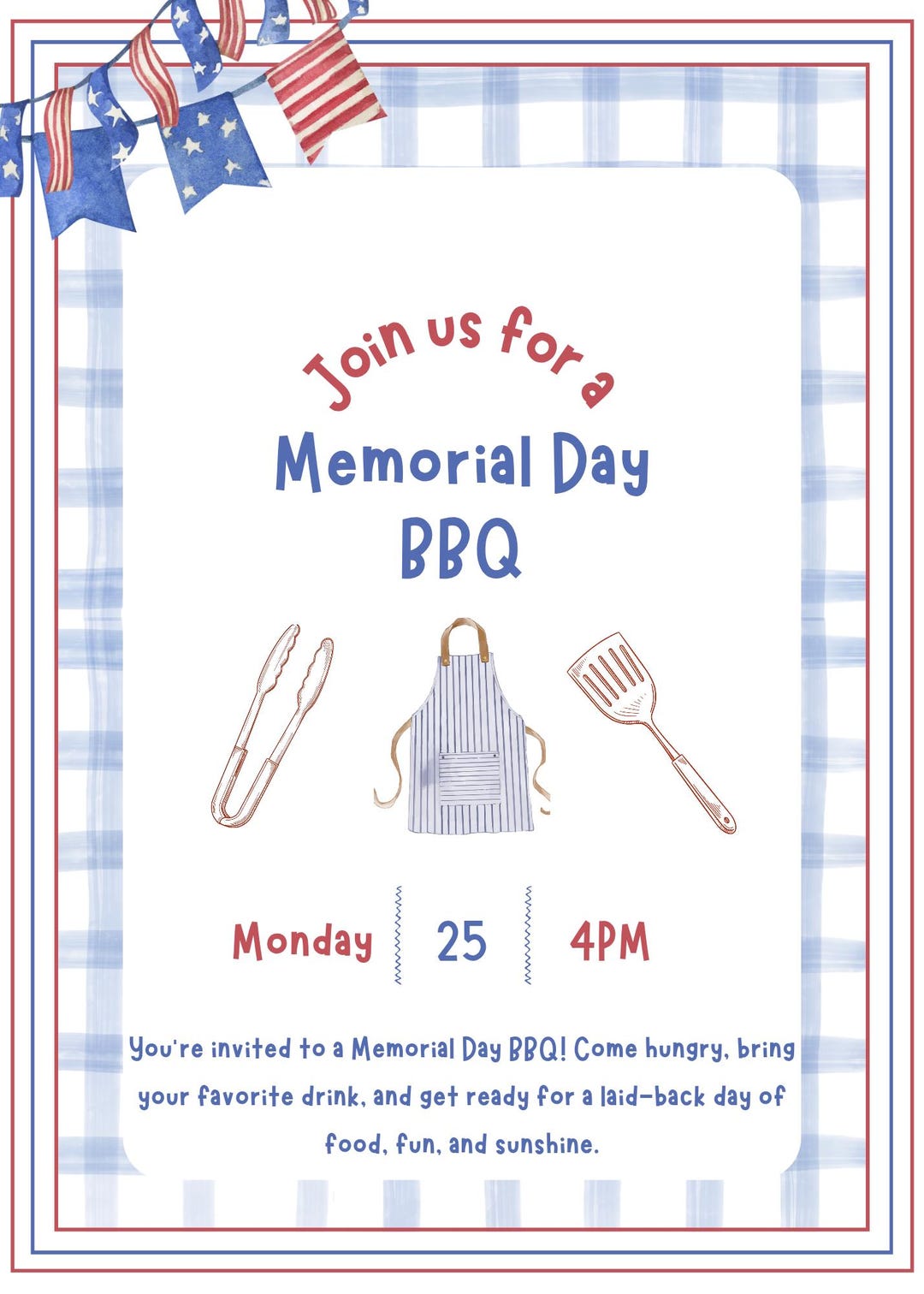 Memorial Day BBQ Invitation Template | Patriotic Cookout Invite ...