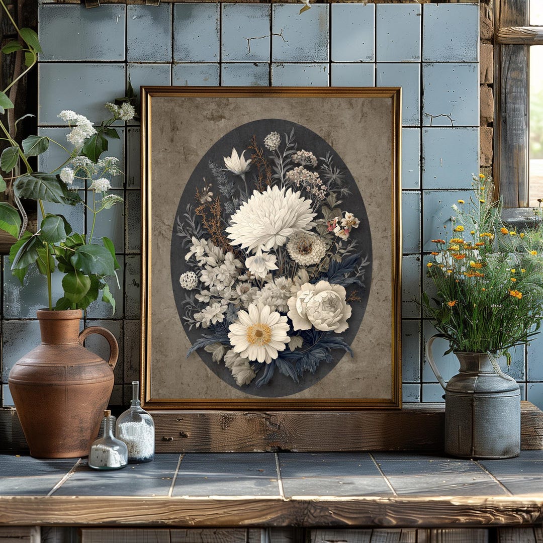 Vintage Botanical Print Set of 4,moody Floral Wall Art,dark Academia ...
