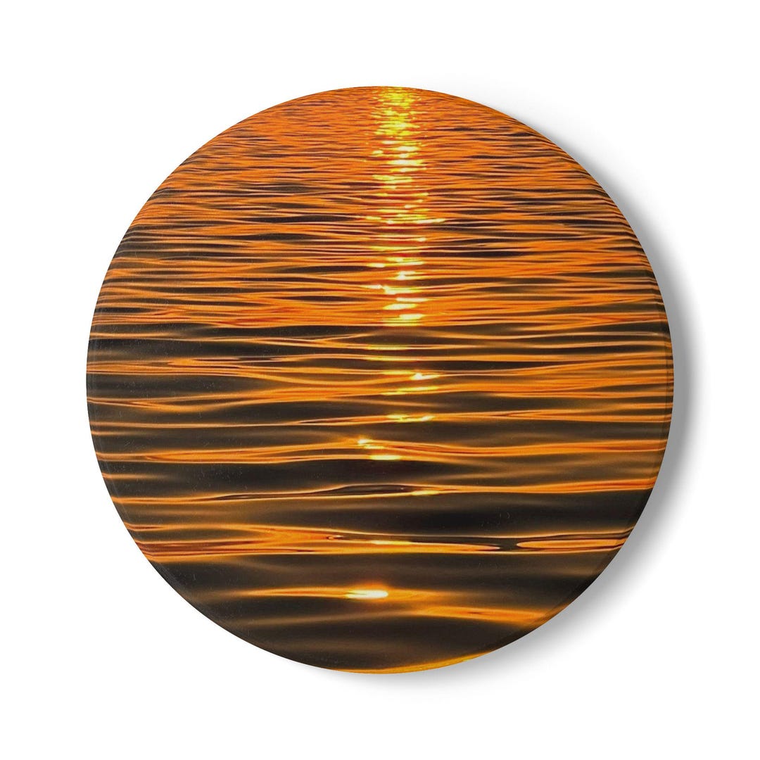 Golden Sunset Water Ripples Ceramic Coaster | Ocean Reflection, Warm ...
