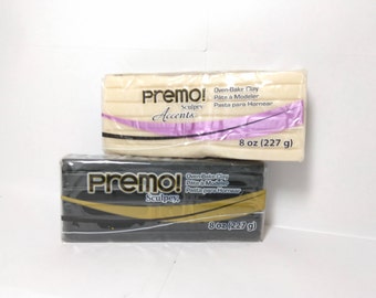 Premo Oven Bake Clay- Black or Translucent- 8 Ounce Bricks