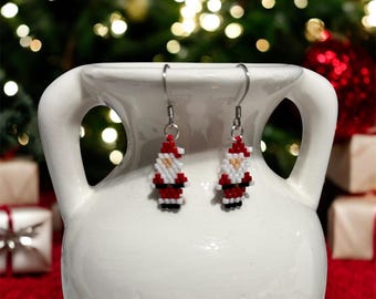 Handmade Beaded Santa Earrings • Christmas Jewelry