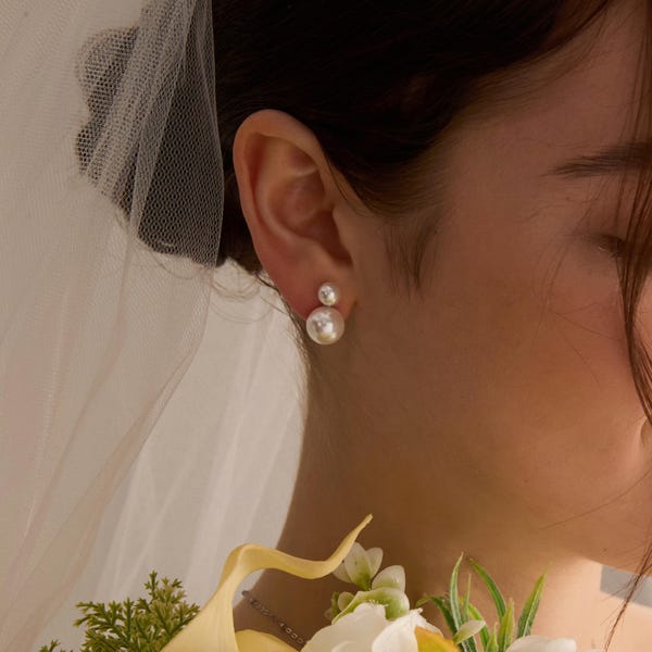 Double Pearl Earrings,2 Pearls Earrings,Minimalist Earrings,Elegant Pearl Earrings,Bridal Wedding Earrings, Bridesmaid Gift, Gift for Her