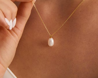Natural Freshwater Pearl Drop Necklace,Single Pearl Necklace,Wedding Necklace,Bridal Jewelry,Bridesmaid Gift,Christmas Gift for Mom