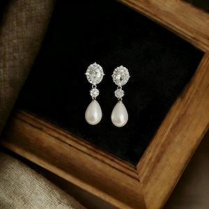 Diamant Perle Tropfen Ohrringe, Kristall Braut Ohrringe, CZ Diamant Ohrringe, Hochzeit Ohrringe, Brautschmuck, Brautjungfer Geschenk, Hochzeitsschmuck