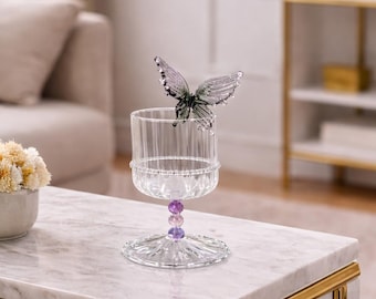 Calici da vino a forma di farfalla realizzati a mano, flûte da champagne floreali romantiche, set per brindisi di nozze