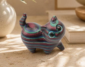 Handgesneden houten kattenbeeldje | Rustieke woondecoratie dierenkunst