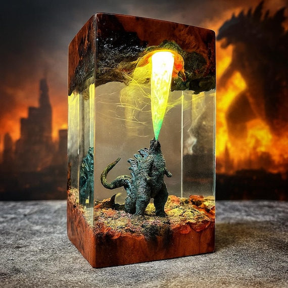 手作りゴジラ樹脂ランプ：アトミックブレスLEDナイトライト - Etsy 日本