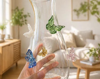 Handmade Butterfly Glass Vase, Clear Floral Decor, Cottagecore Room Accent