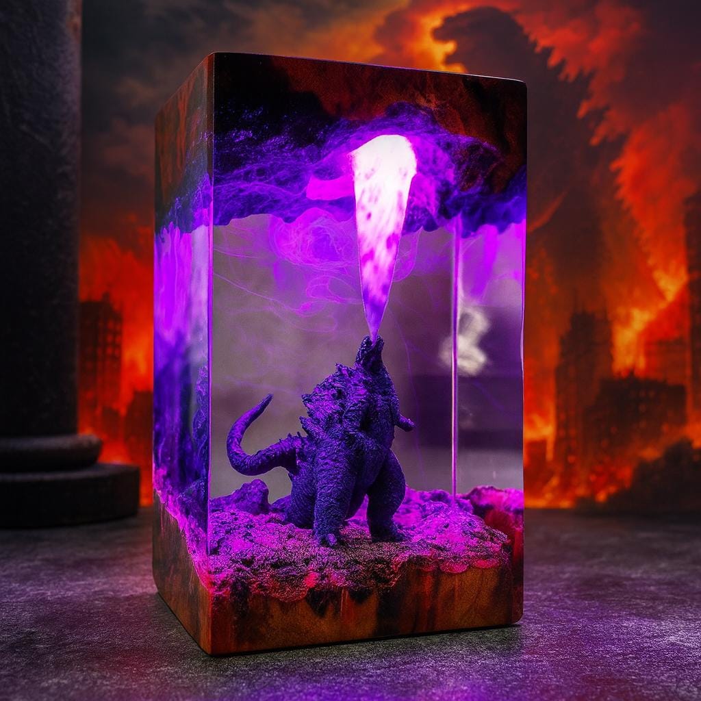 手作りゴジラ樹脂ランプ：アトミックブレスLEDナイトライト - Etsy 日本