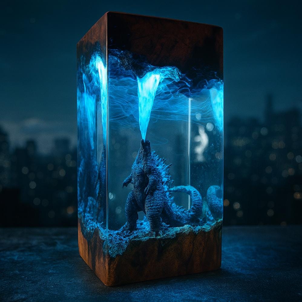 手作りゴジラ樹脂ランプ：アトミックブレスLEDナイトライト - Etsy 日本