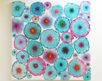 Turquoise Pink Large Abstract Print Canvas - Circles - Flowers - Colorful - Blooms 6 Turquoise