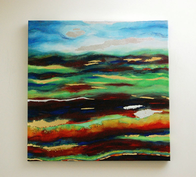 Colorful Canvas Art Abstract With Metal Leaf Undulations1 Ltd Edition