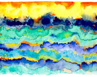 Turquoise Yellow Abstract Sea Waves Crashing Print - 'The Seventh Wave' Ltd Edition