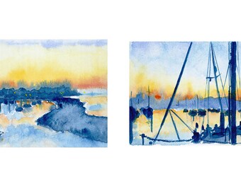 Nautical Prints of Isle of Wight - Sailing Boats With Sunset - Harbour Light 2 & 3 - Ltd Edition