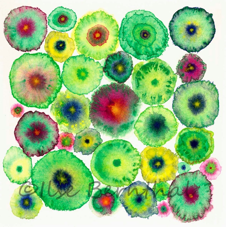 Large Canvas Abstract Print Green Circles Blooms 5 Green Ltd Edition image 1