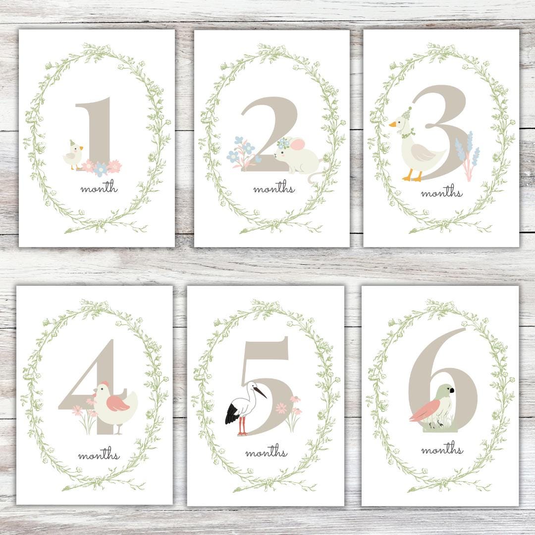 25 Baby Girl Milestone Cards | Farm Animals | Neutral Nursery Printable ...