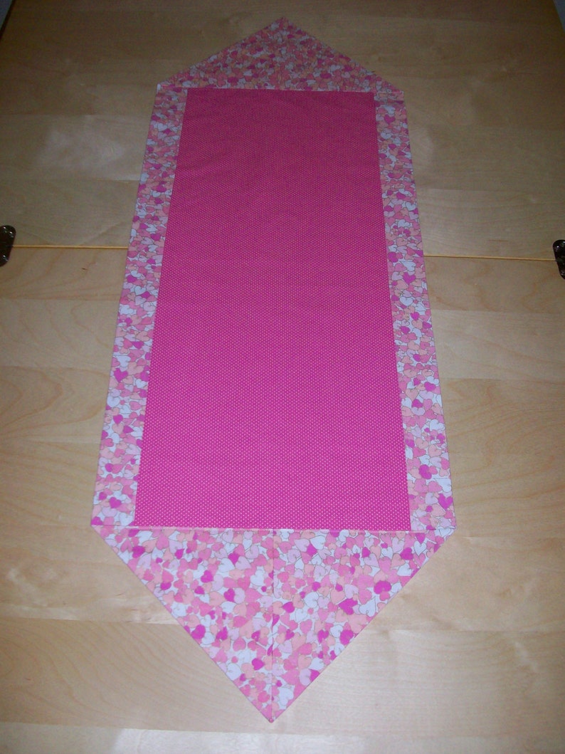 Valentine Table Runner Pink Hearts pink peach white metallic gold centerpiece topper or scarf image 2