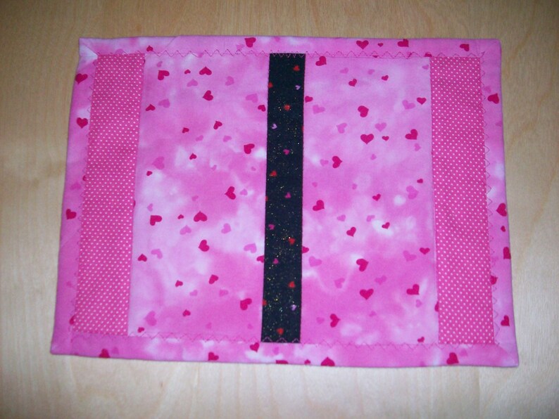 Valentine mug rug or mat pink hearts pink red and black centerpiece image 1