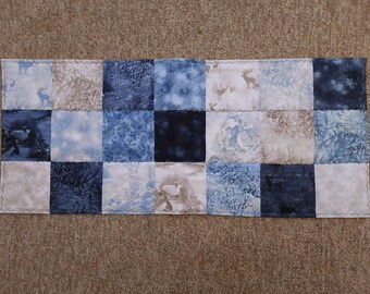 Quilted Christmas table runner - deer snowflakes cottage navy blue taupe