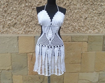 Crochet Cover up,  Lace Beach Dress, Sexy Women Dress, White Bra, Crochet Bikini Top, Crochet Suit, Vacation Beach Tunic