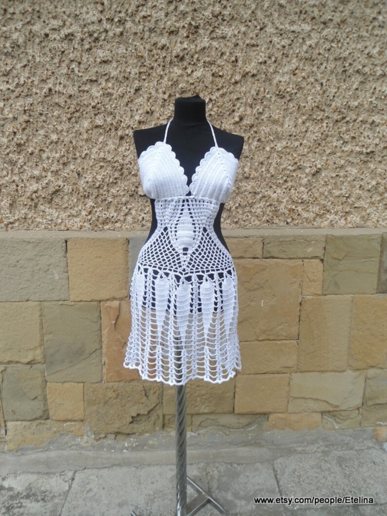 Crochet Cover Up Lace Beach Dress Sexy Women Dress White Etsy